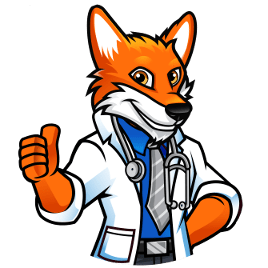 Logo of a fox dressed as a Doctor